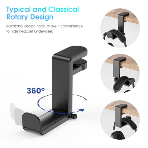 ZORBES® PC Gaming Headset Headphone Hook Holder Hanger Mount Stand with Adjustable Rotating Arm Clamp Under Desk Design Universal Built in Cable Clip Organizer 2 PCS ZORBES® PC Gaming Headset Headphone Hook Holder Hanger Mount Stand with Adjustable Rotating Arm Clamp Under Desk Design Universal Built in Cable Clip Organizer 2 PCS